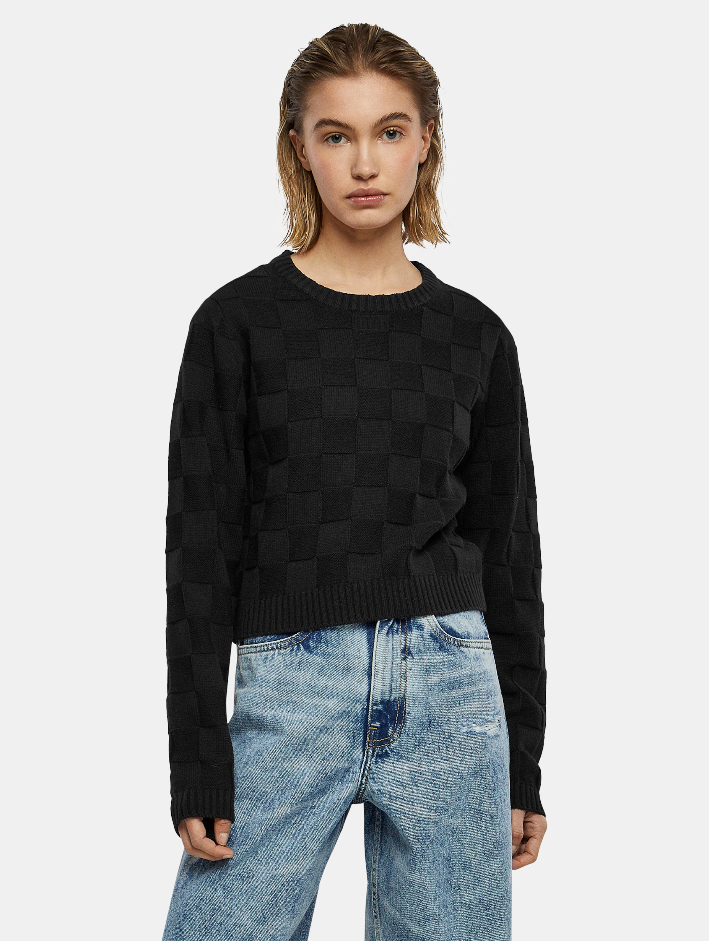 Urban Classics - Check Knit Sweater/trui - 4XL - Zwart