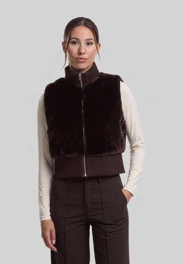 Ladies Cropped Faux Fur Vest-0