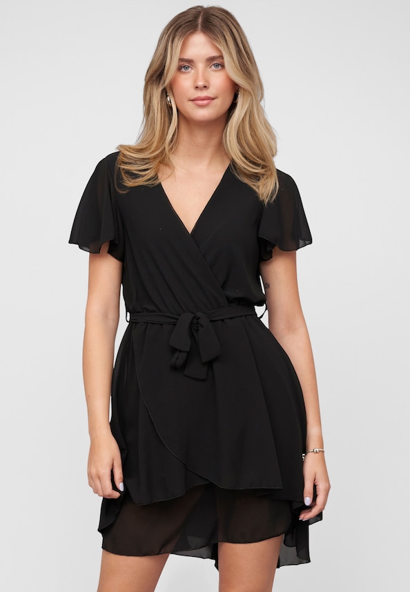 Chiffon Wrap-Dress with tie belt-0