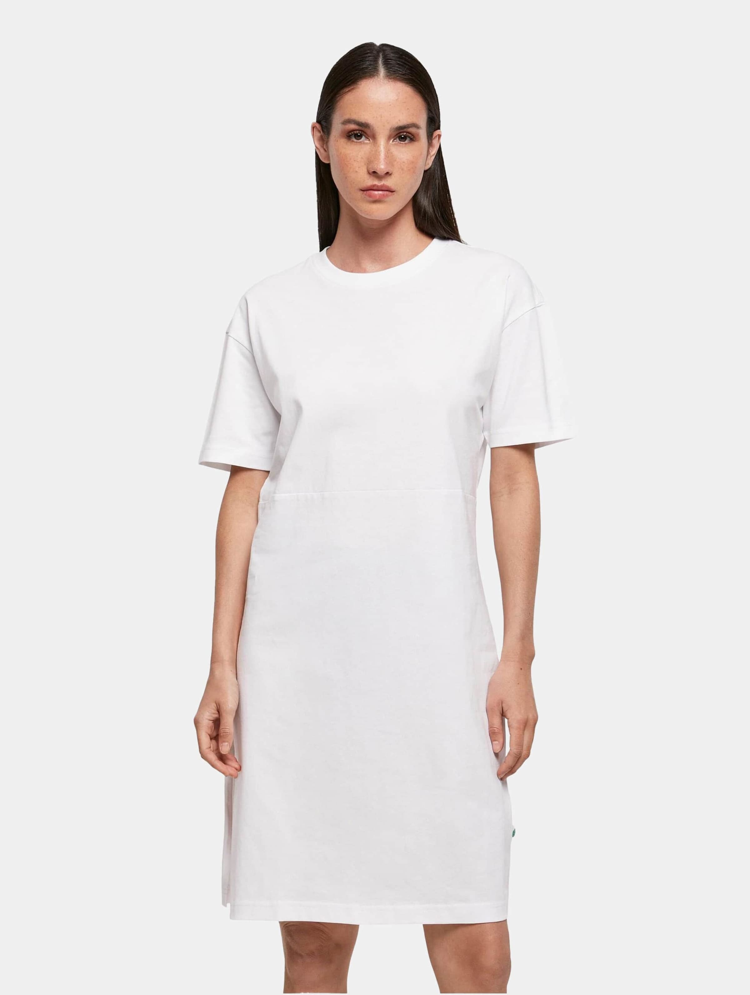 Build Your Brand Ladies Organic Oversized Slit Tee Dress Vrouwen op kleur wit, Maat XS