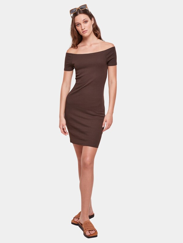 Ladies Off Shoulder Rib Dress-3