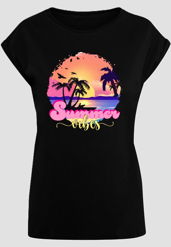 Ladies Summer Vibes Sunset Extended Shoulder Tee-2