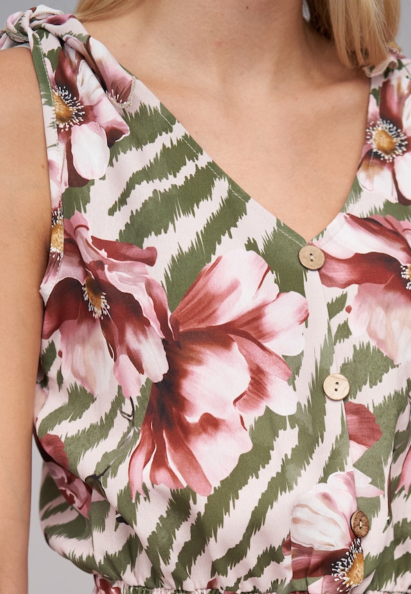 Dress with buttons and knot details flower print-5