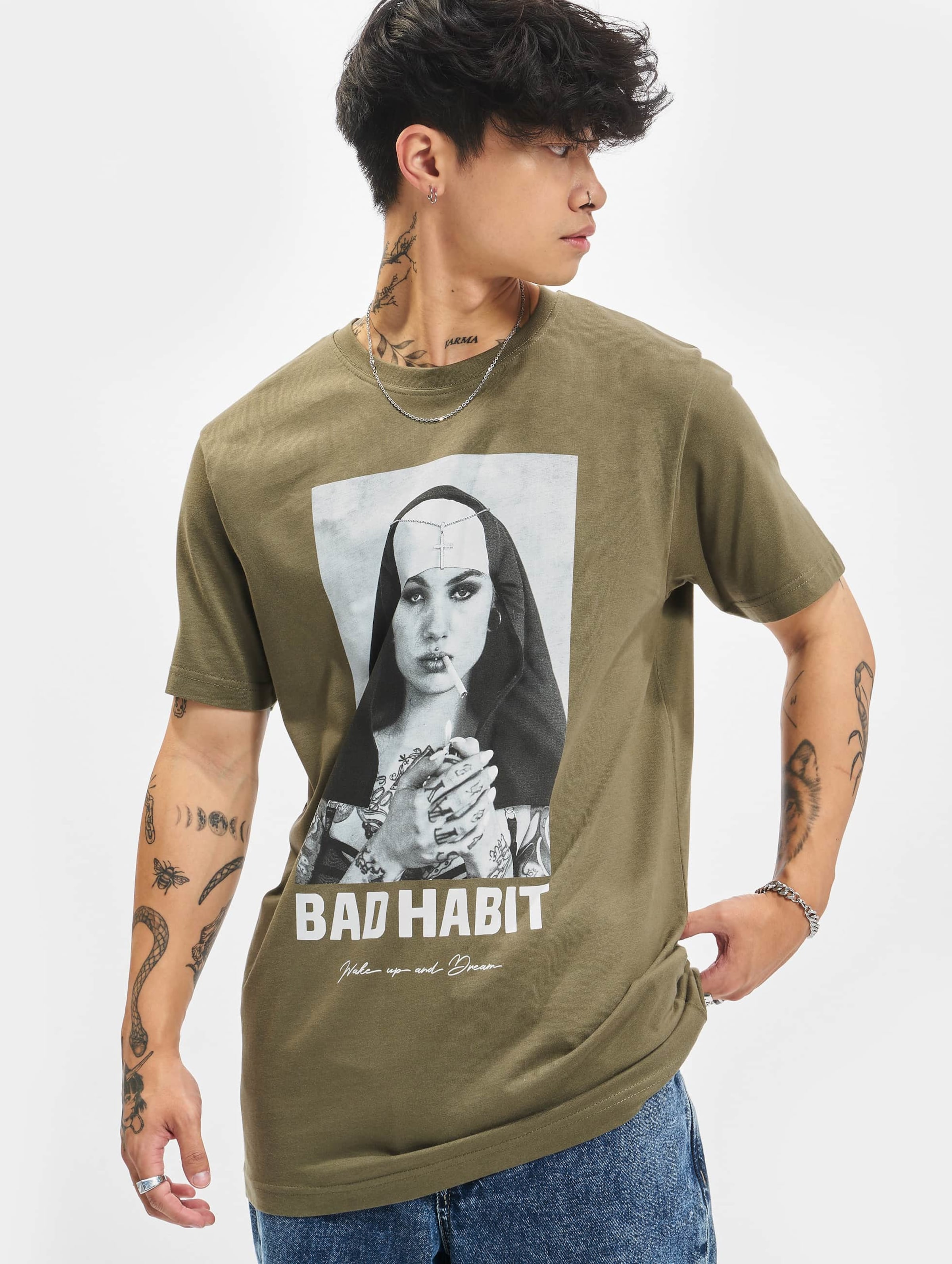 Mister Tee Bad Habit T-Shirt Mannen op kleur olijf, Maat XS