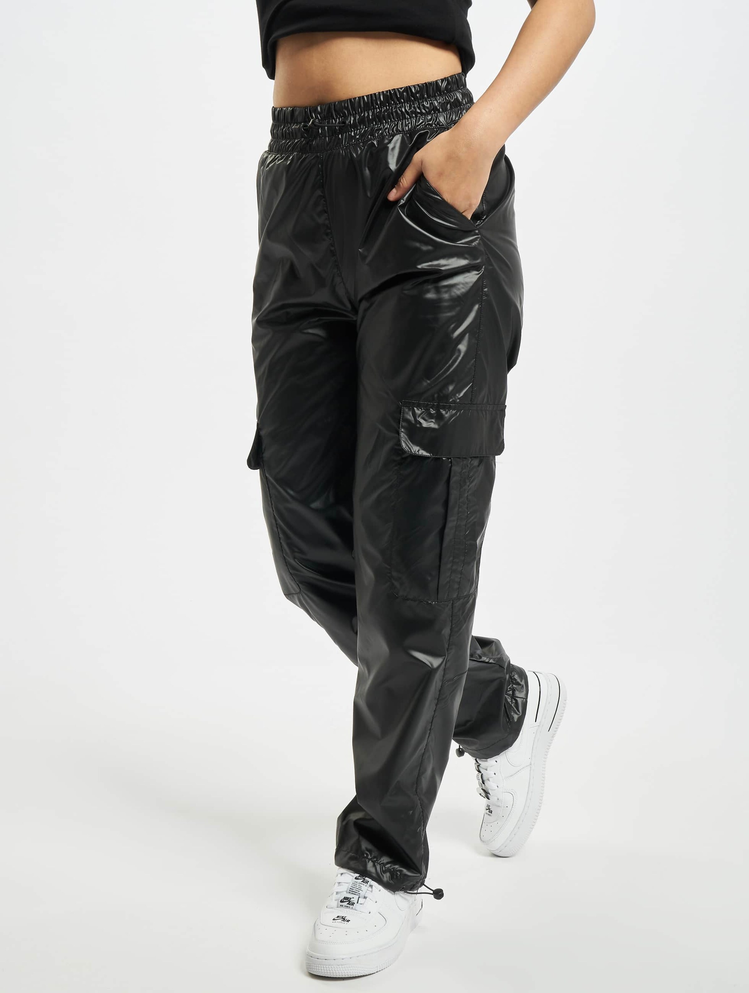 Black shiny cargo store pants