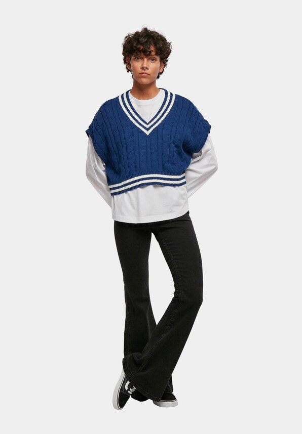 Ladies Cropped Knit College Slipover -3