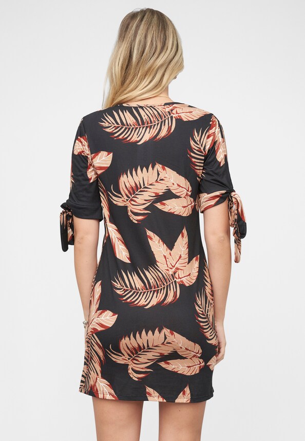 Cloud5ive V-Neck Kleid Palmenprint -beige-1