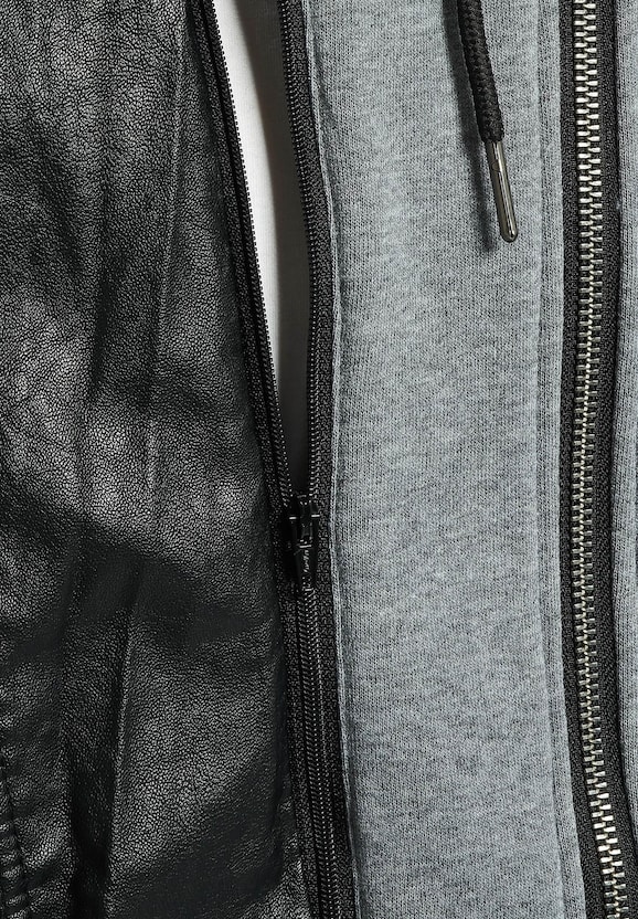 Fleece Hooded Fake Leather -3