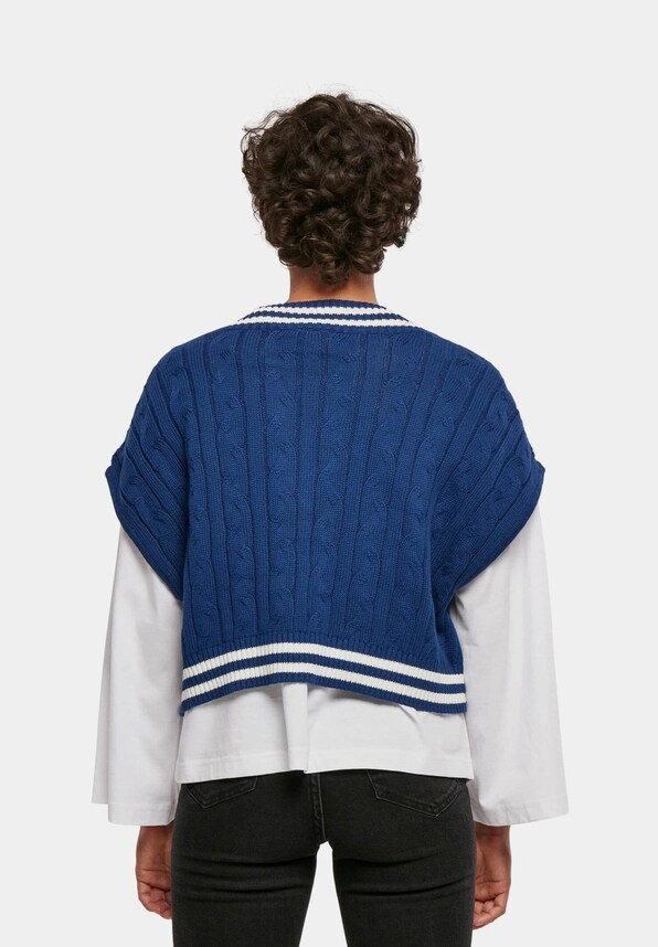 Ladies Cropped Knit College Slipover -0