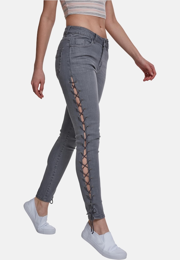 Ladies Denim Lace Up Skinny Pants-3
