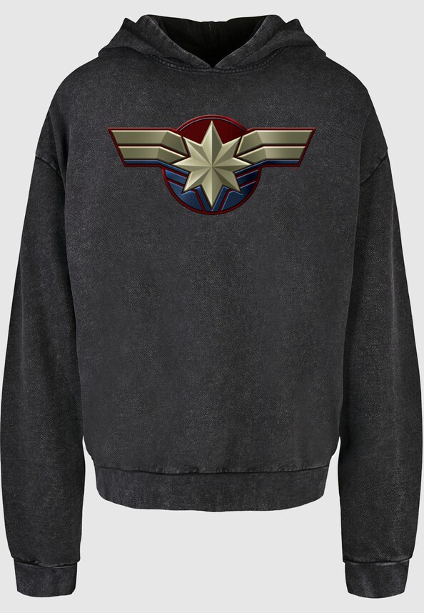 Captain Marvel - Chest Emblem Acid Washed Oversize Hoody-2