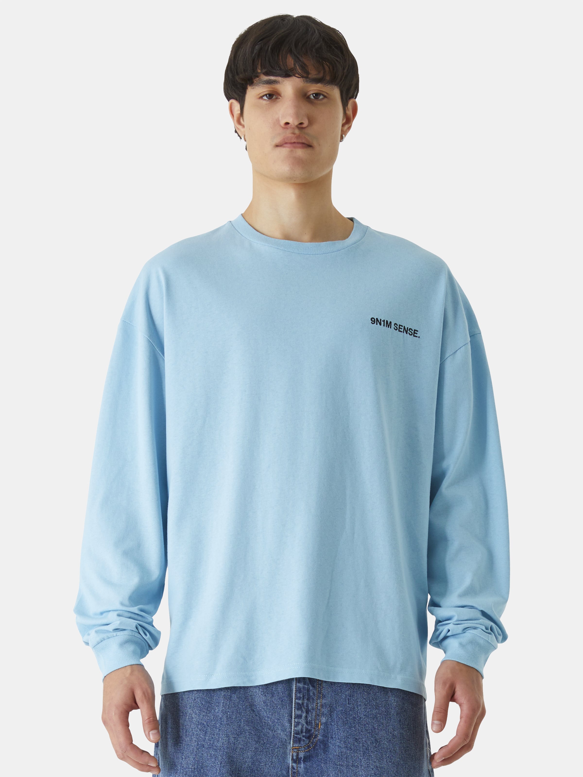 9N1M SENSE Essential Longsleeve T-Shirt Männer,Unisex op kleur blauw, Maat L