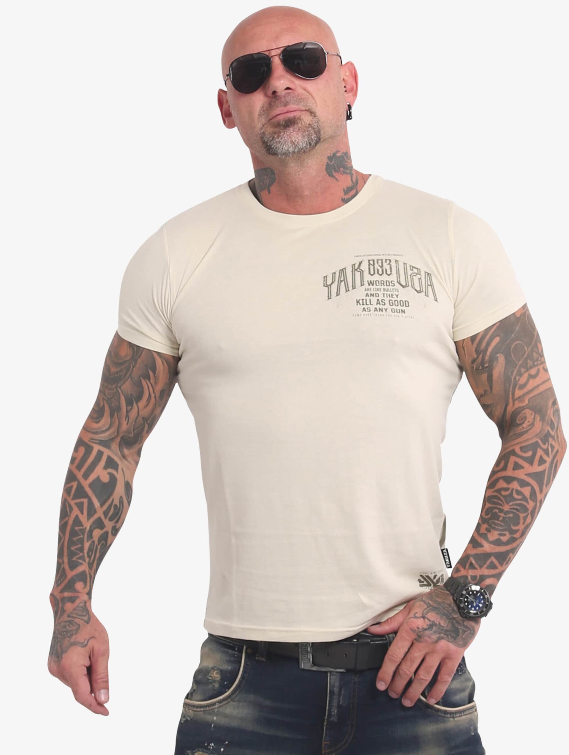 Yakuza Words Like Bullets T-Shirt Mannen op kleur wit, Maat 3XL
