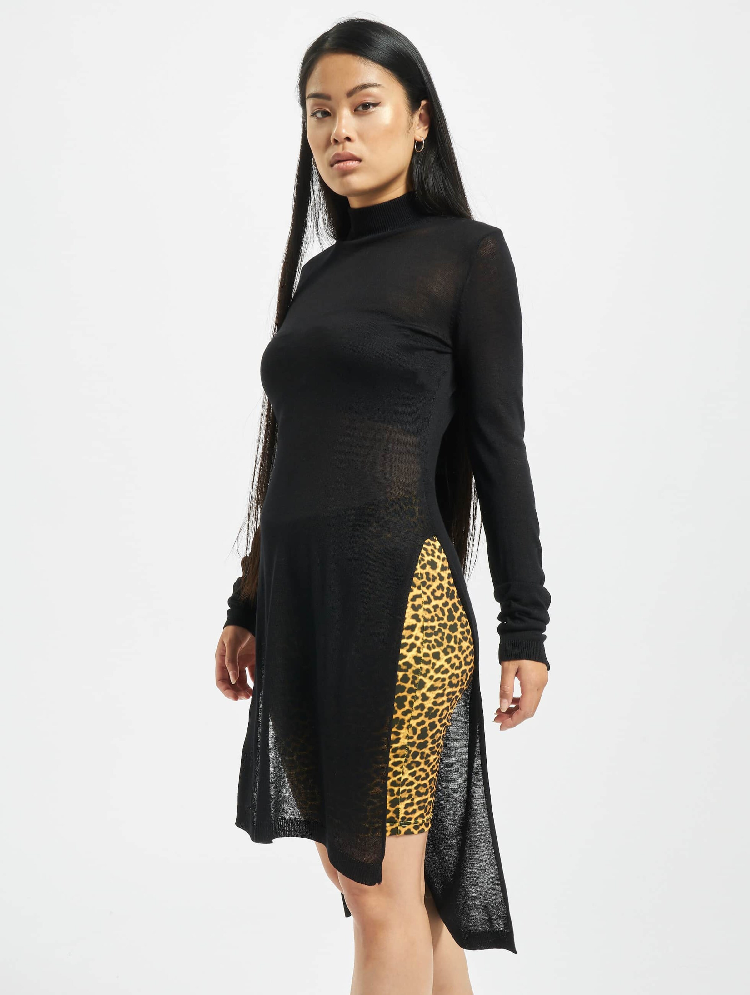 Urban Classics Ladies Fine Knit Turtleneck Long Shirt Vrouwen op kleur zwart, Maat XS
