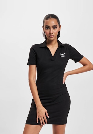 Puma Classics Ribbed V Collar Dress Black