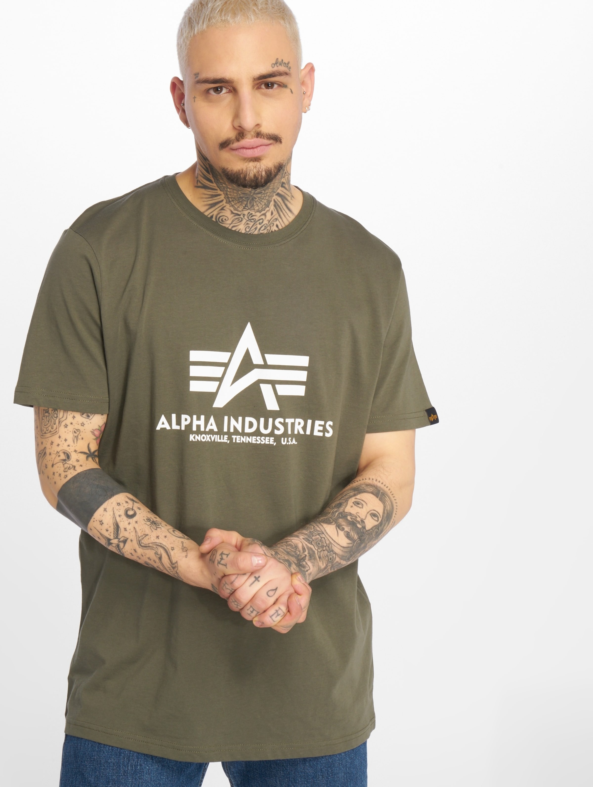 Alpha Industries Basic T-Shirt Mannen op kleur olijf, Maat XL