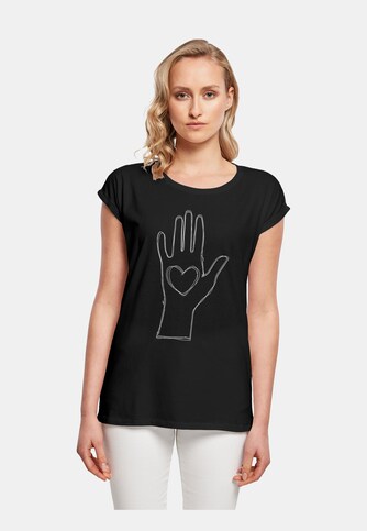 Ladies Peace - Scribble Hand Heart Black  Extended Shoulder Tee