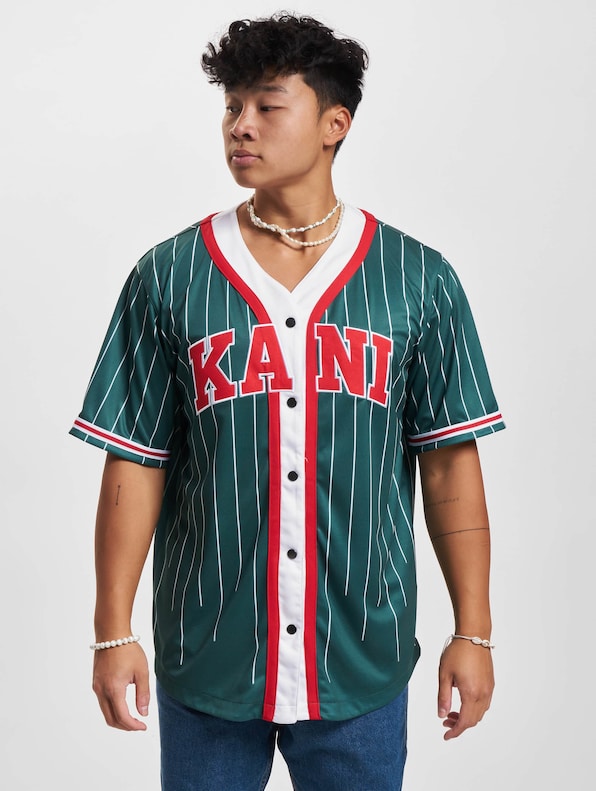 Karl Kani Serif Pinstripe Baseball Shirt-2