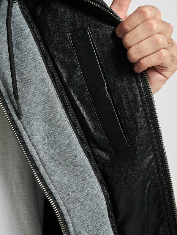 Fleece Hooded Fake Leather -5