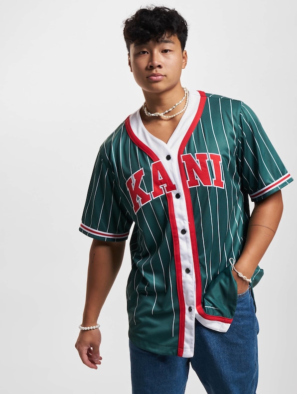 Karl Kani Serif Pinstripe Baseball Shirt-0