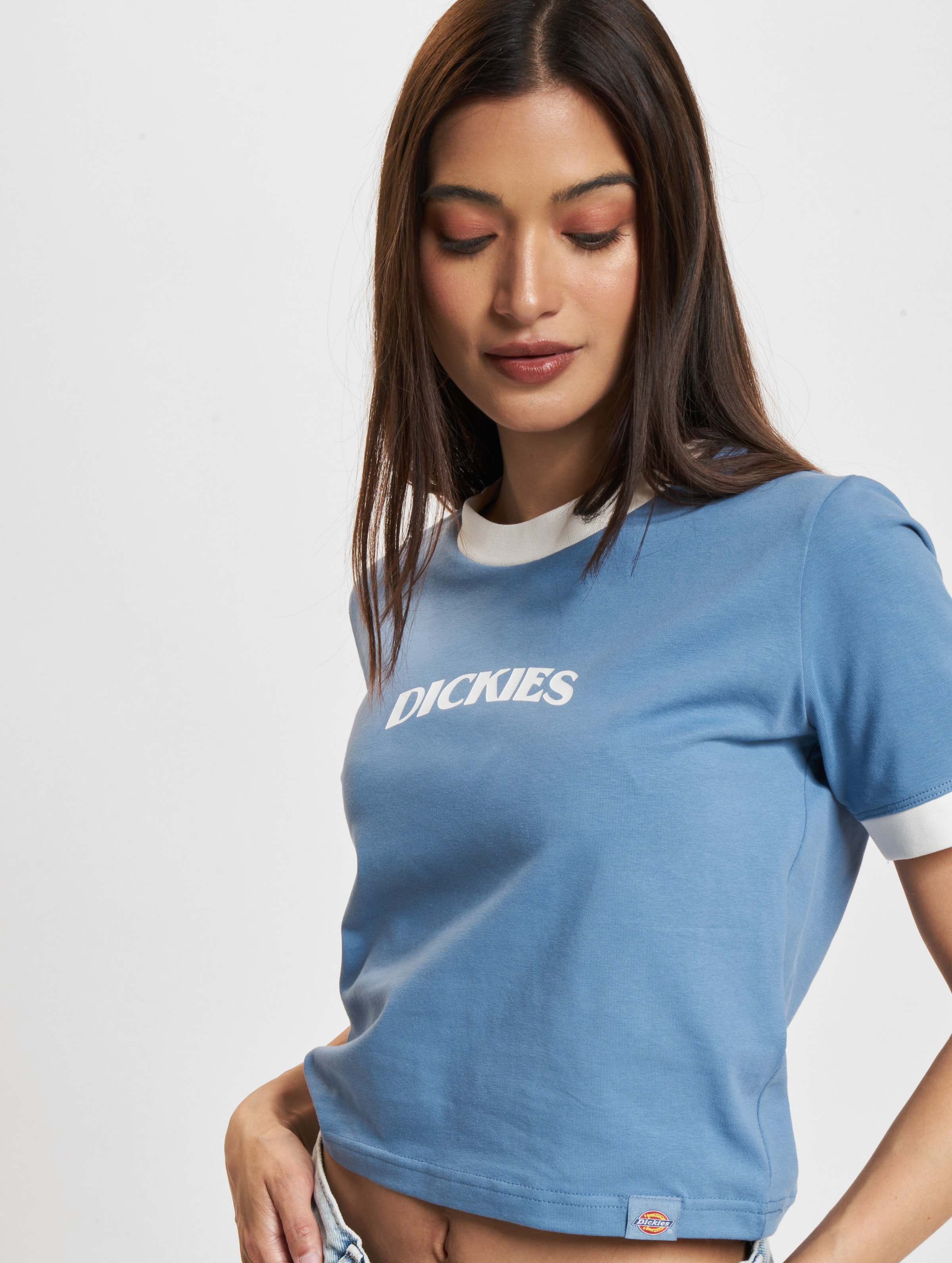 Dickies Herndon Ringer Kurzarm T-Shirts Vrouwen op kleur blauw, Maat XL
