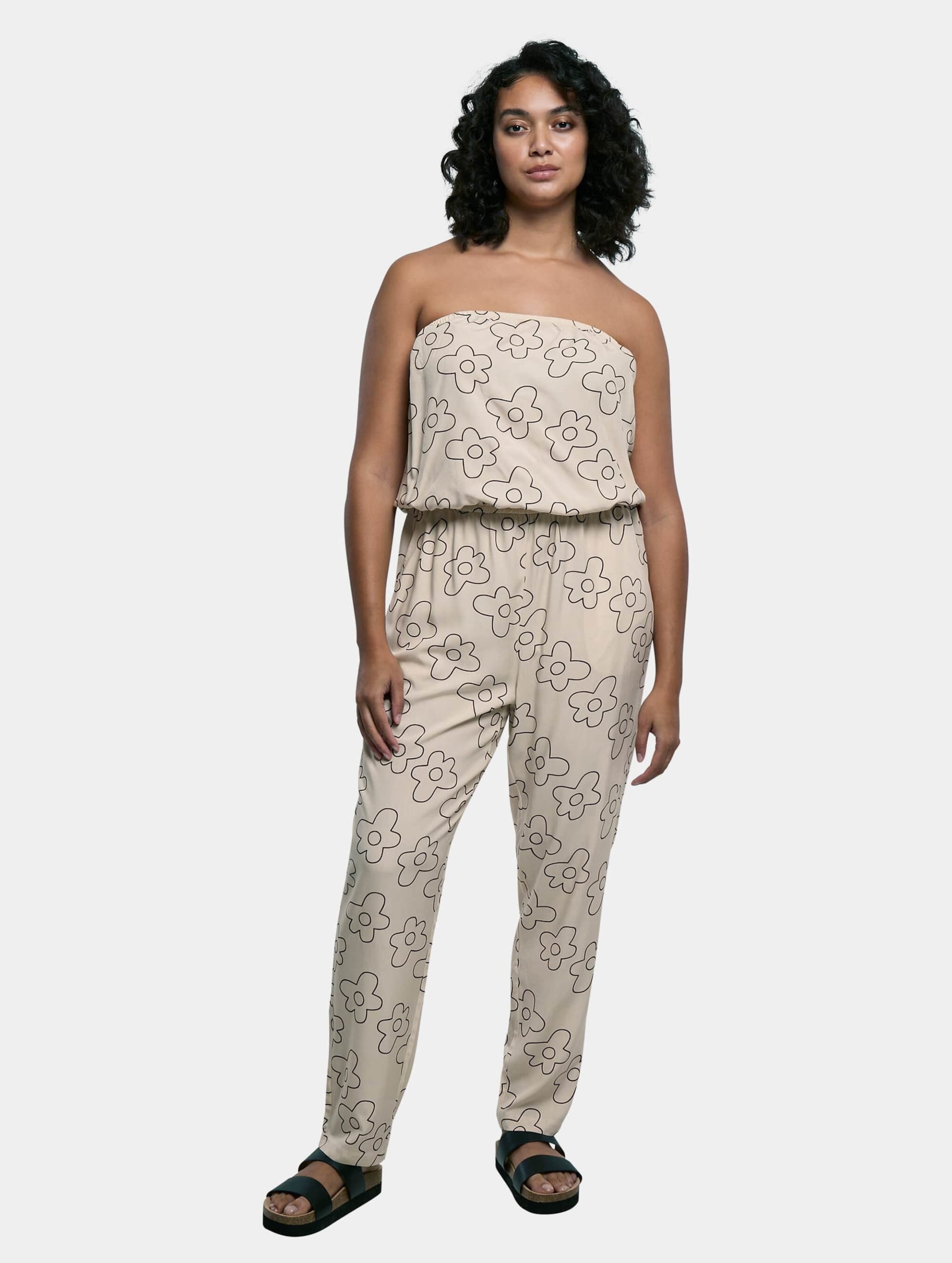 Urban Classics Jumpsuit -L- Viscose Bandeau Creme/Zwart