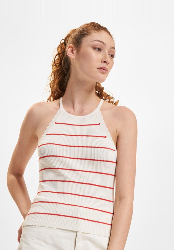 Gemma Sleeveless Scallop Stripe O-Neck -0