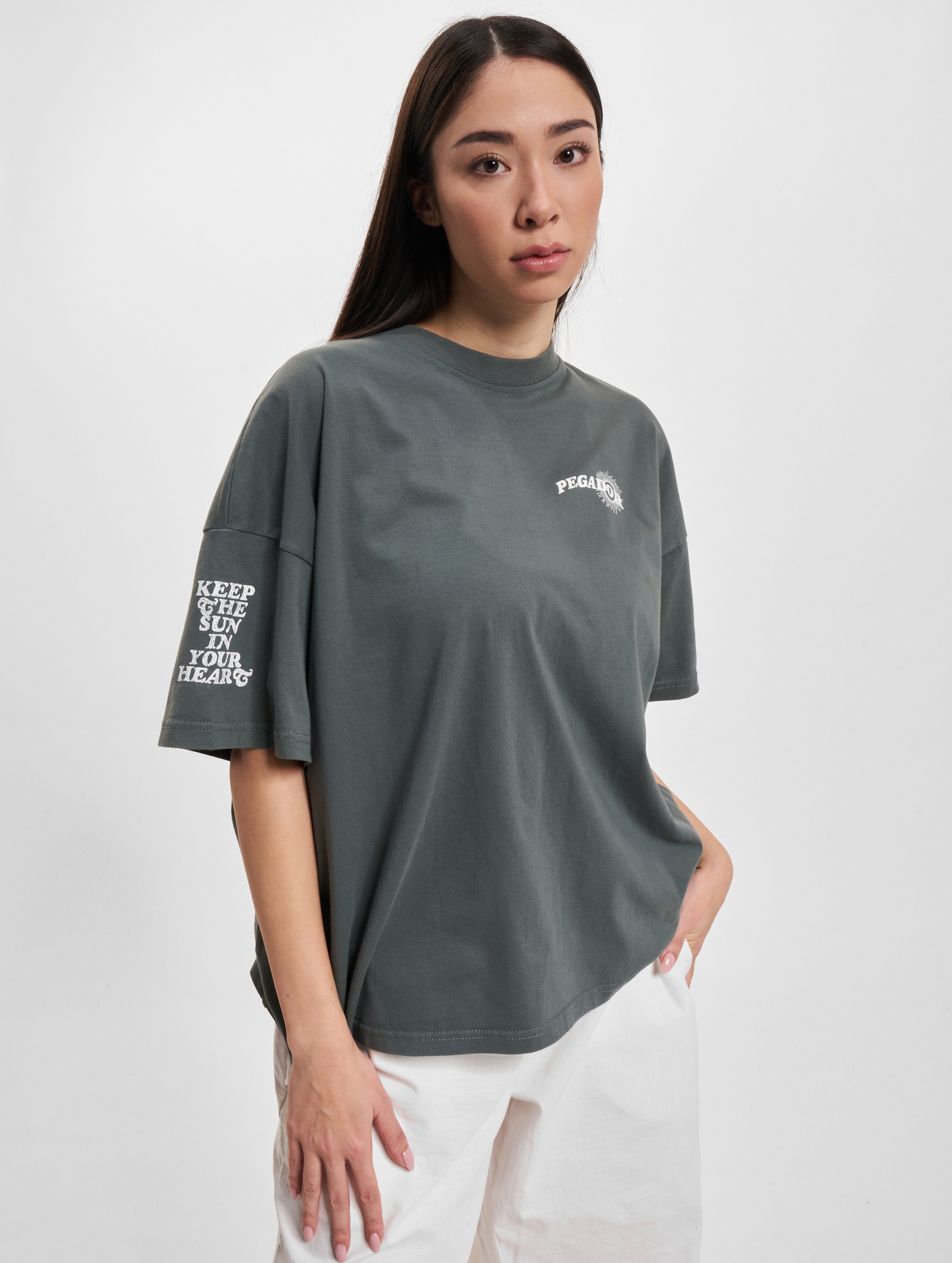 PEGADOR Pegador Pall Heavy Oversized T-Shirt Vrouwen op kleur grijs, Maat L