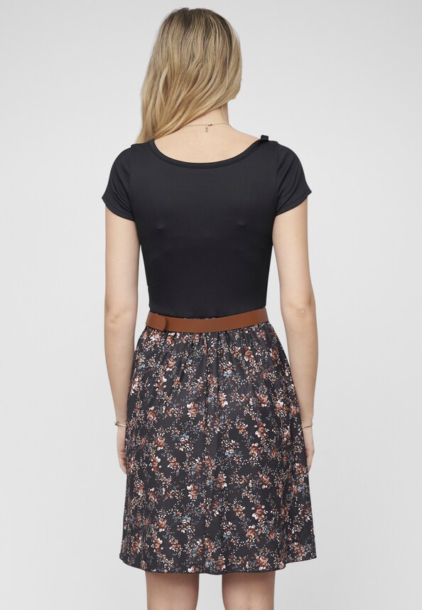 2-Tone Dress with Ditsy Print incl. a belt-1