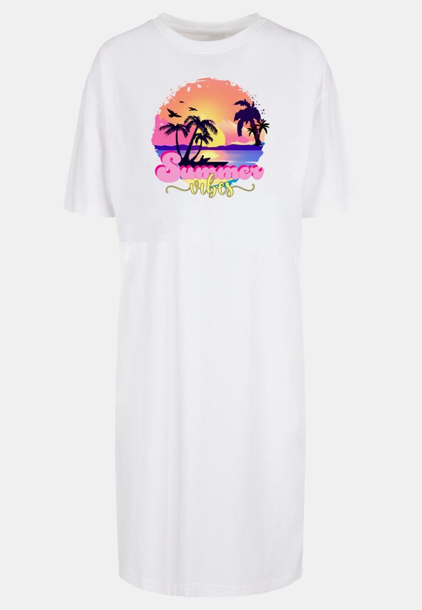 Ladies Summer Vibes Sunset Oversized Slit Tee-2