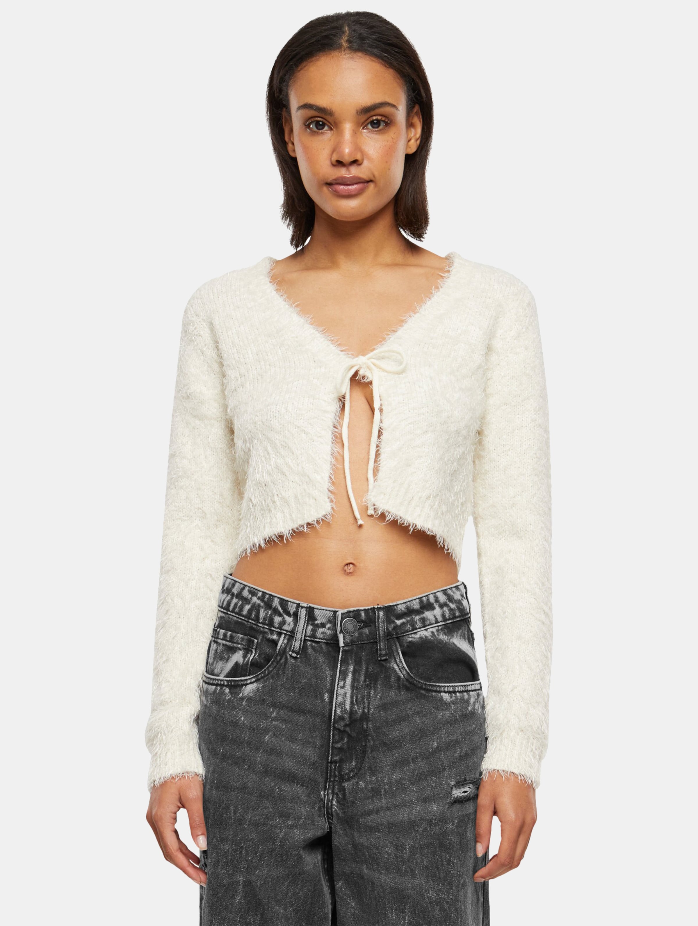 Urban Classics - Tied Cropped Feather Cardigan - XS - Beige