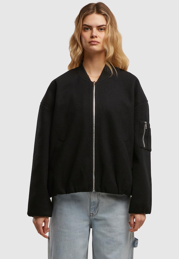 Ladies Faux Wool Bomber Jacket-2