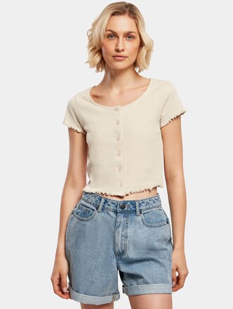 Ladies Cropped Button Up Rib