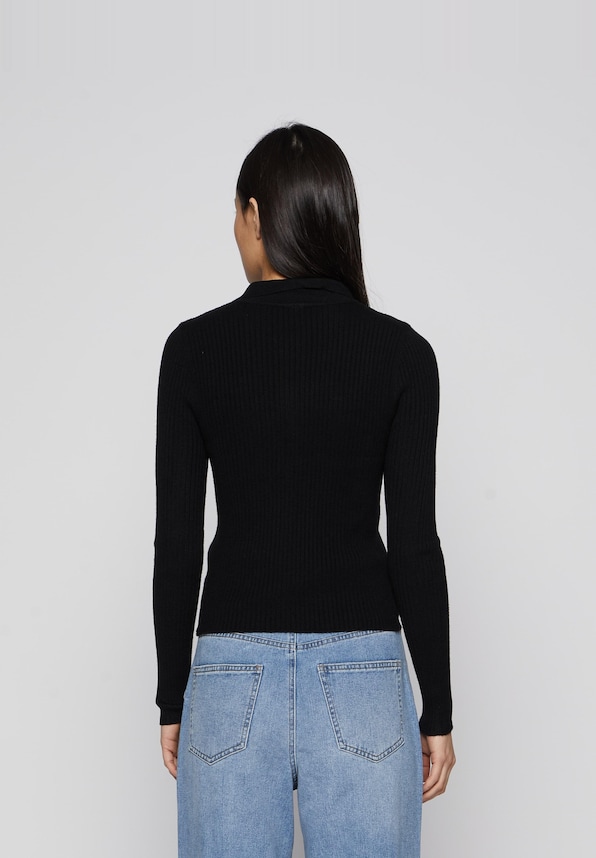Ibi Rib O-Neck Zipper Cardi-3