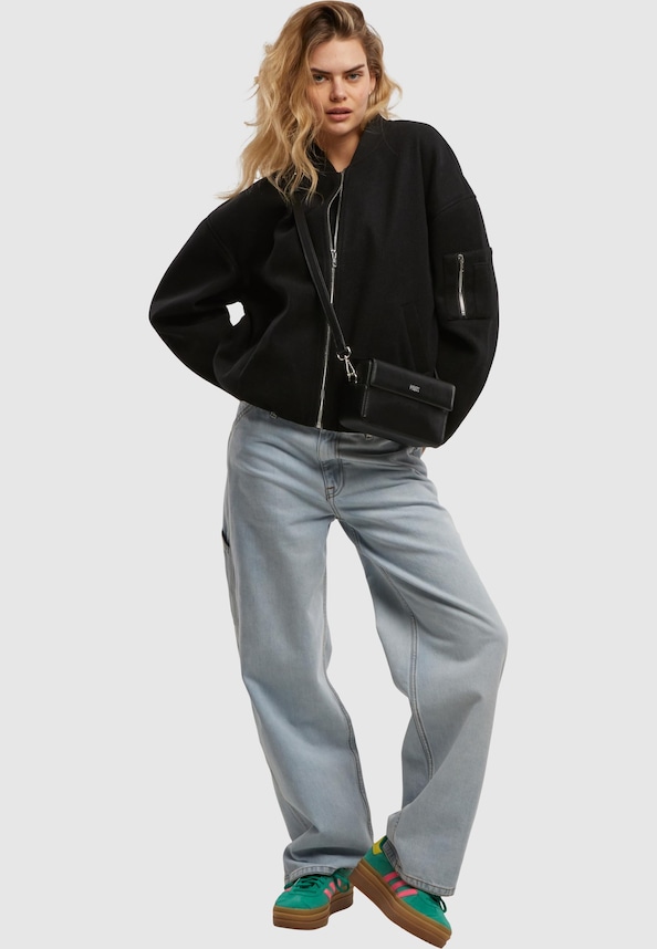 Ladies Faux Wool Bomber Jacket-3