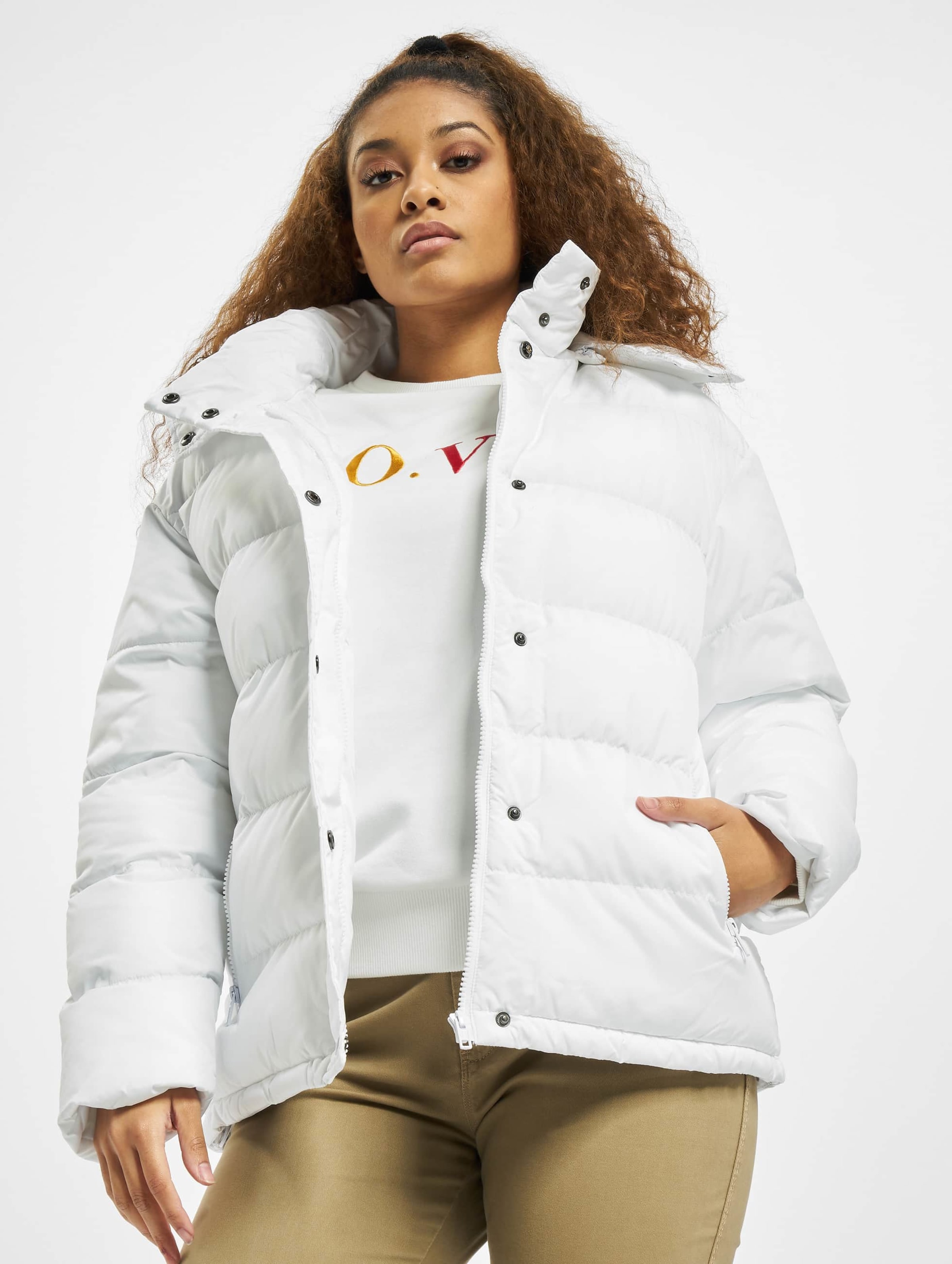 Urban Classics Hooded Puffer Jacket Vrouwen op kleur wit, Maat XS
