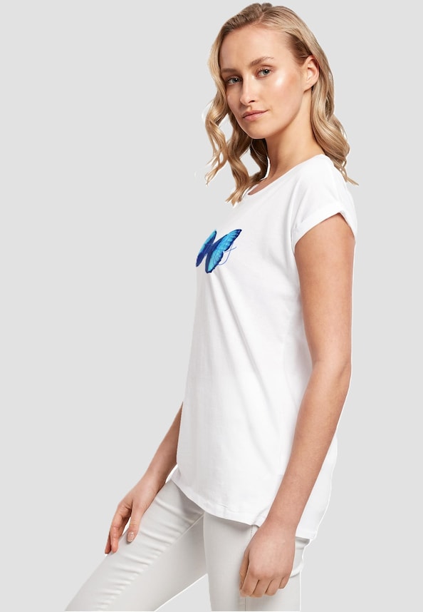 Ladies Butterfly Blue Extended Shoulder Tee-2