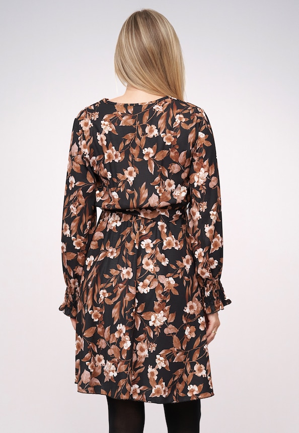 Longsleeve wrap-look Dress with flower print and tie belt-1
