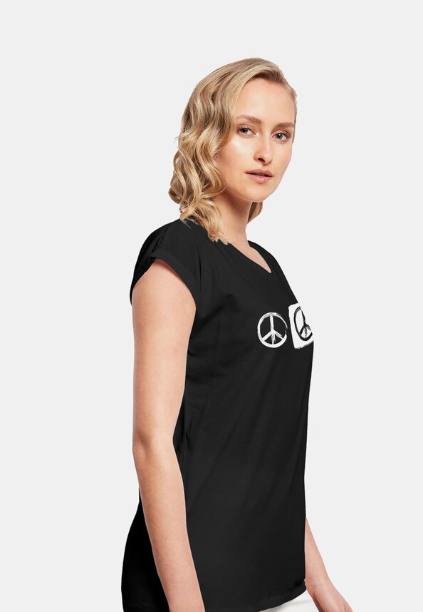 Ladies Peace - Double Peace Black  Extended Shoulder T-Shirt-3