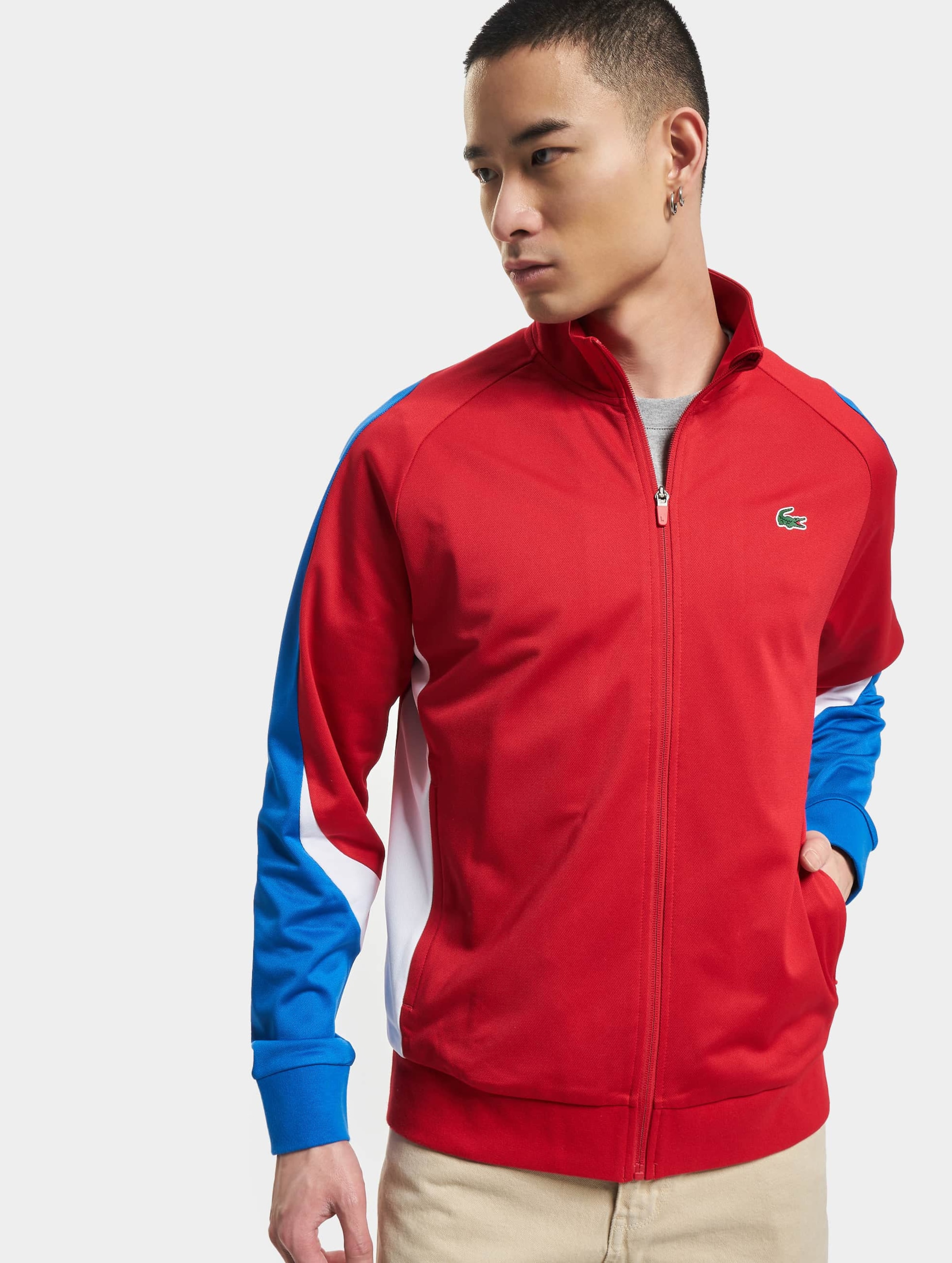 Lacoste red white blue jacket hotsell