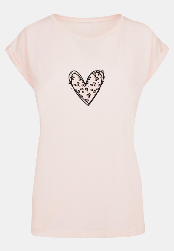 Ladies Valentines Day - Leopard Heart Extended Shoulder Tee-4