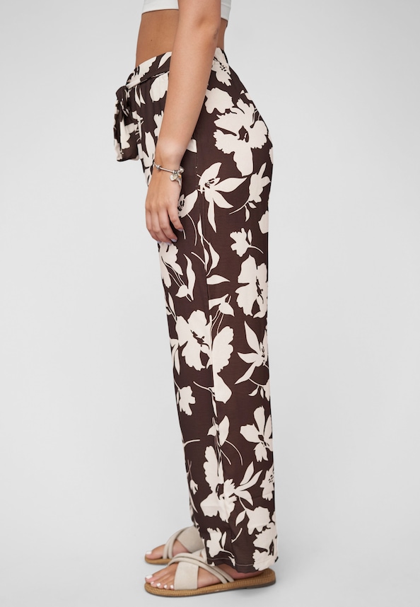 Pants with tie belt and aop flower print-2