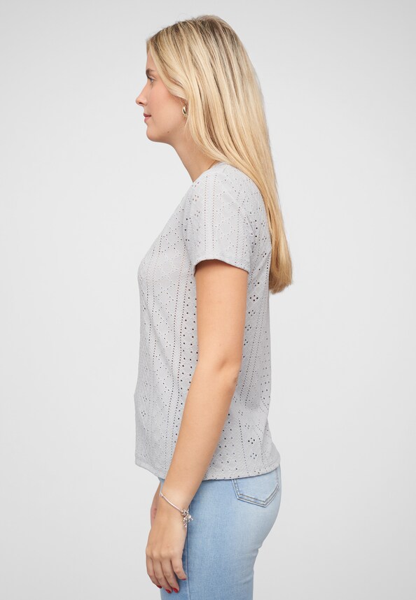 T-Shirt mit Lochmuster und Rundhals-2