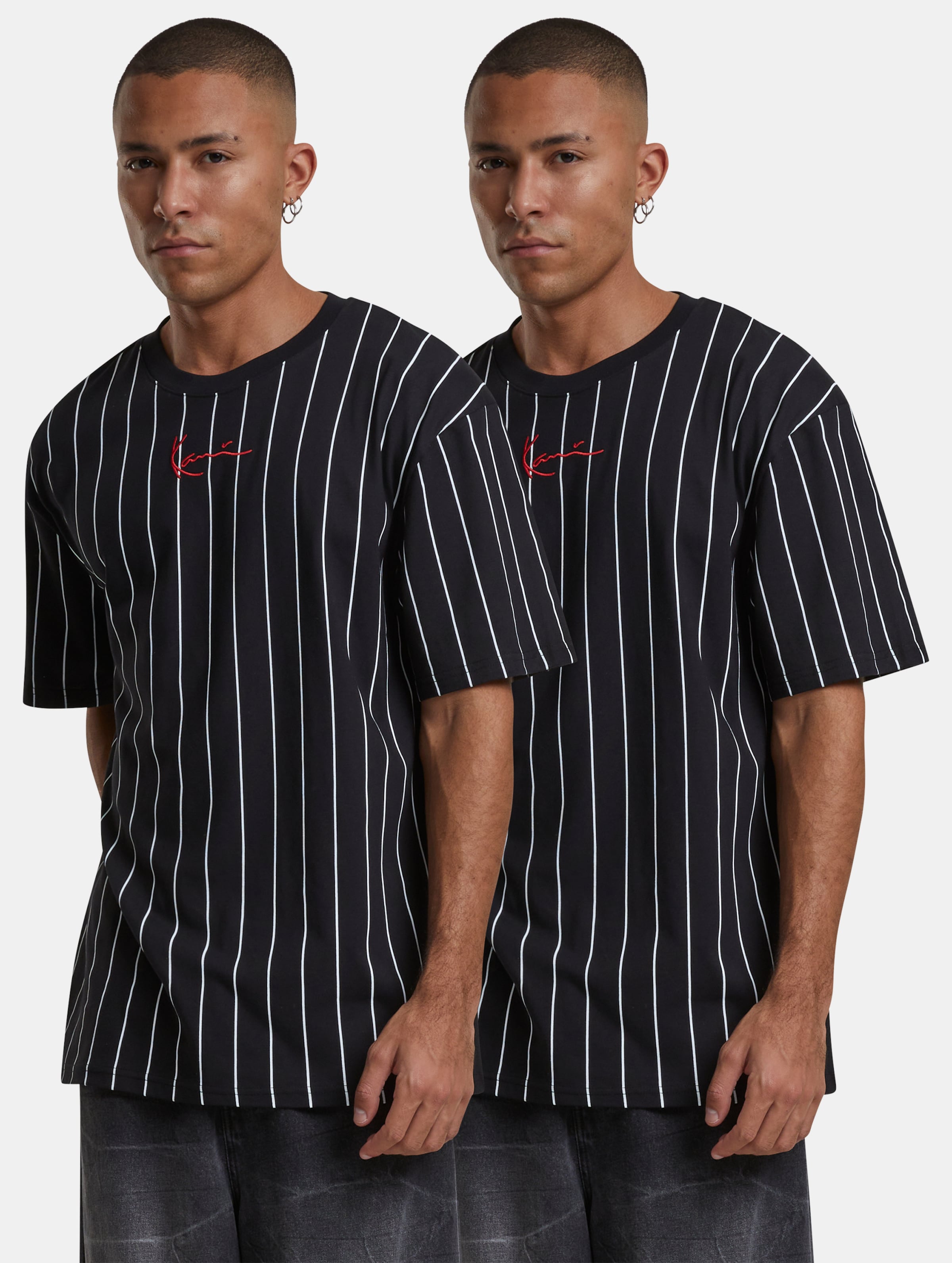 Karl Kani Small Signature Essential 2 Pack pinstripe T-Shirt op kleur zwart, Maat S