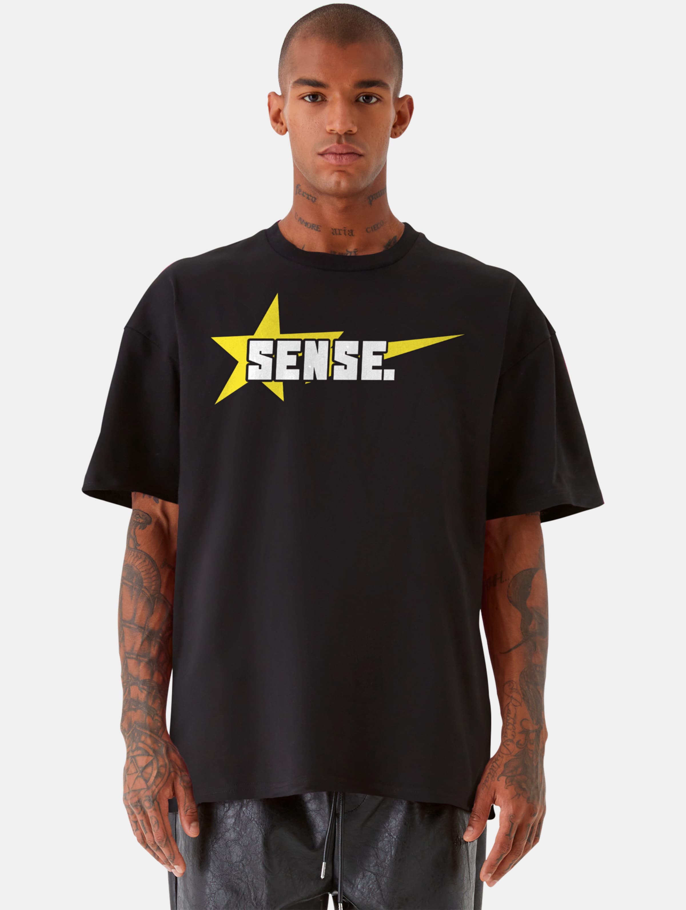 9N1M SENSE Star T-Shirts Männer,Unisex op kleur zwart, Maat L