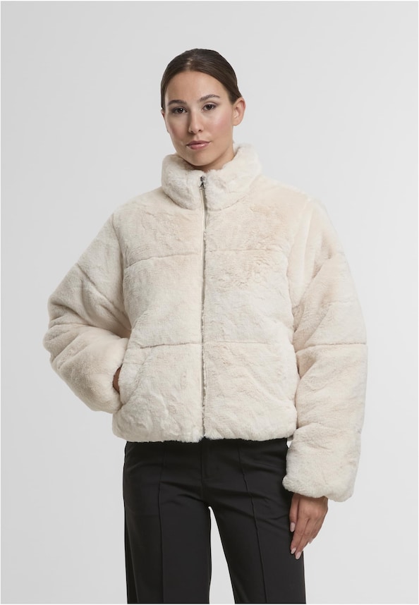 Ladies Short Faux Fur Puffer Jacket-0