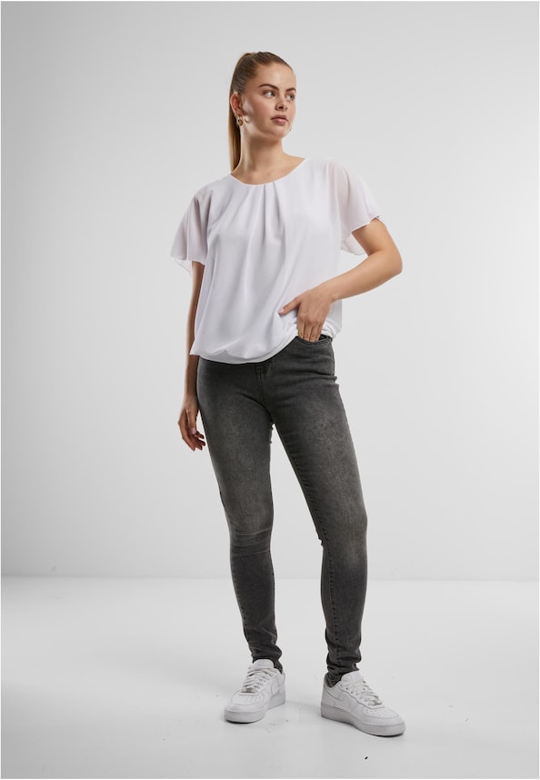Cloud5ive Damen Chiffon Top 2-lagig mit Fledermausärmeln-3