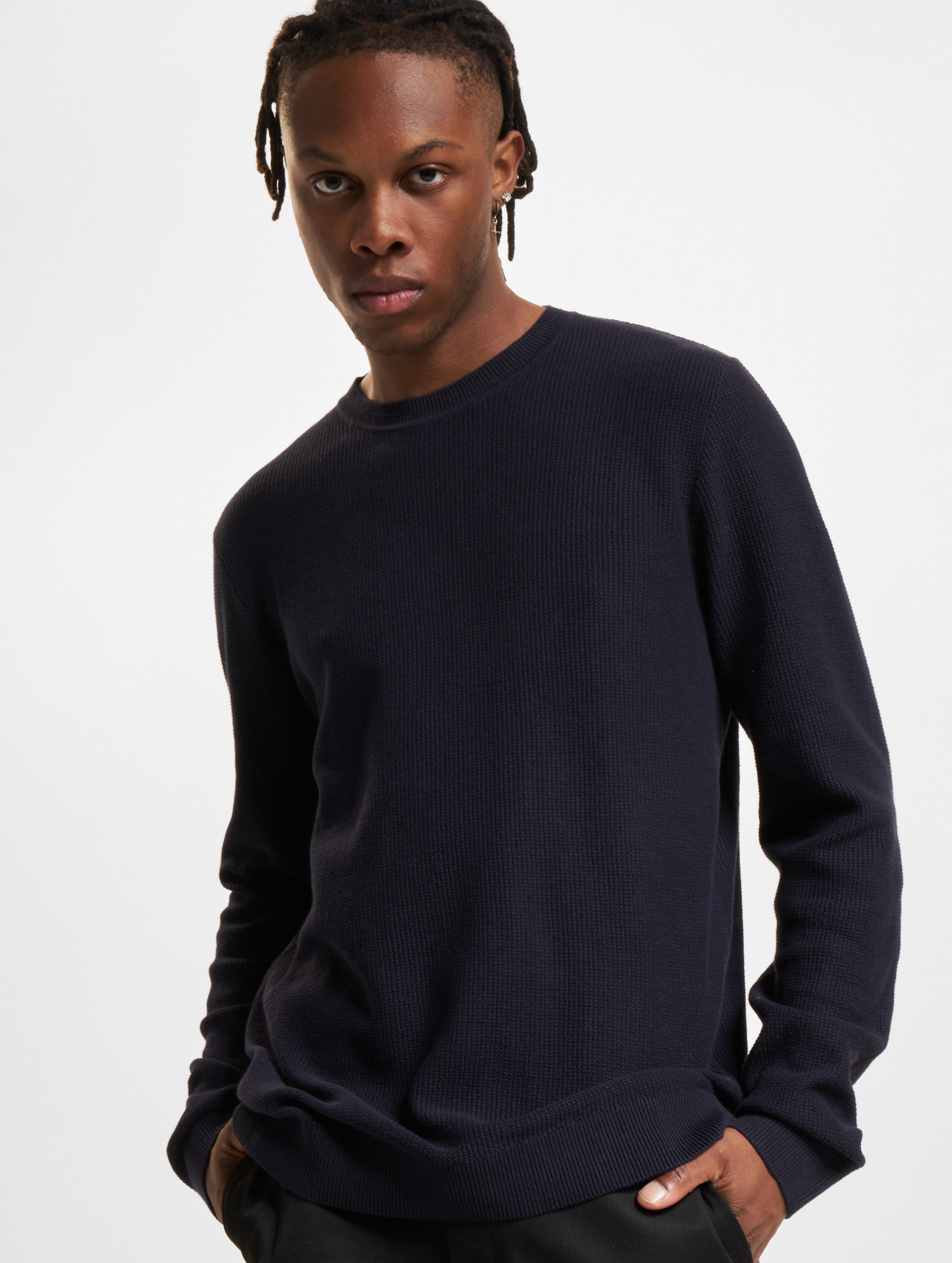 Jack & Jones Lucas Structure Knit Crew Neck Pullover op kleur blauw, Maat L