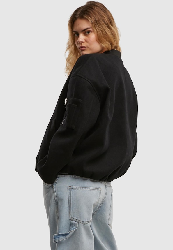 Ladies Faux Wool Bomber Jacket-1