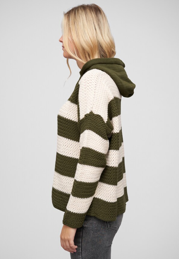 Strick-Hoodie mit Tunnelzug und Streifen-2